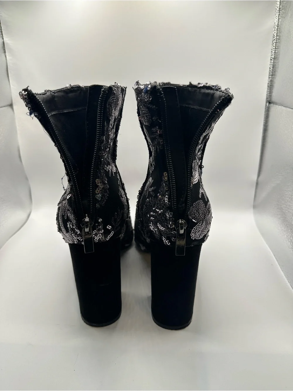 New Look Black Ankle Boots with Silver Sequin Floral Detail